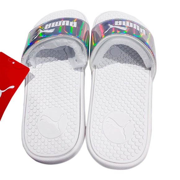 NWT PUMA COOL CAT DISTRESSED WOMEN'S WHITE SLIP ON SLIDES SANDALS SIZE 7 - Picture 3 of 5